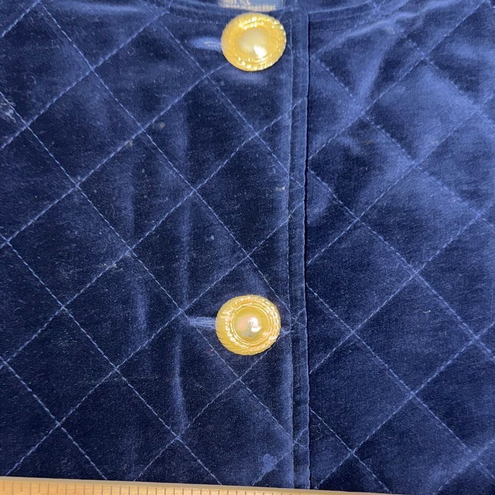 Vintage Herman Geist Blue Quilted Velvet Blazer Gold Buttons size L Quiet Luxury - Picture 5 of 11